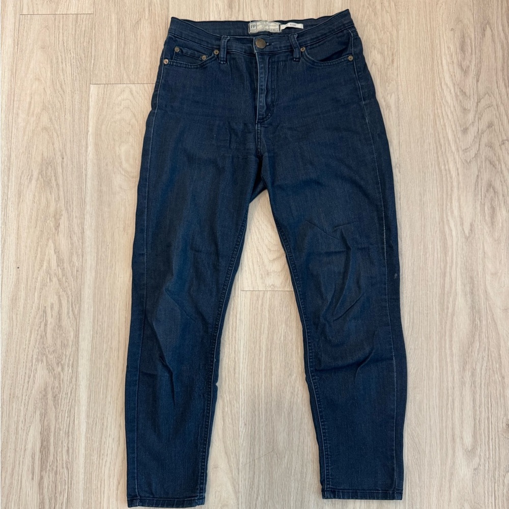 Free People Ultra High Waisted Dark Indigo Ankle Cropped Jeans